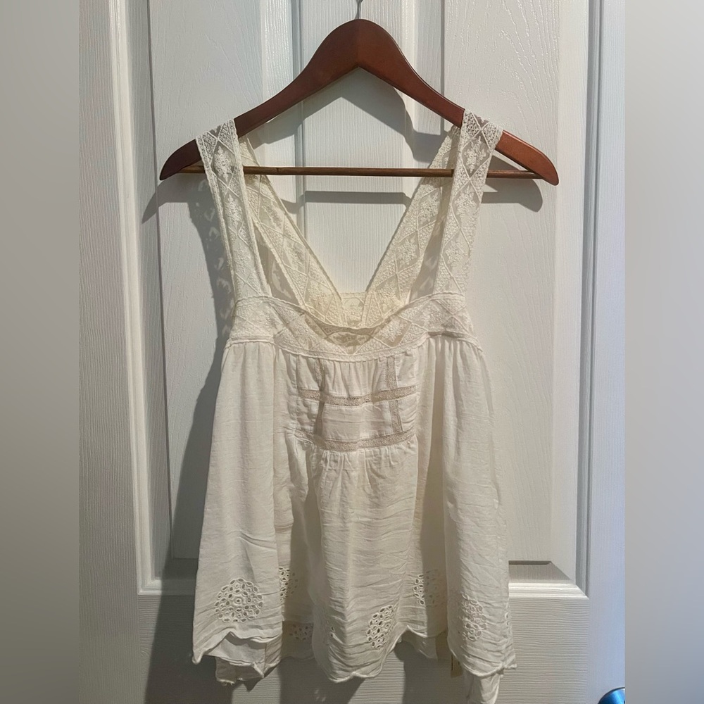 Free People cotton tank with lace, white small